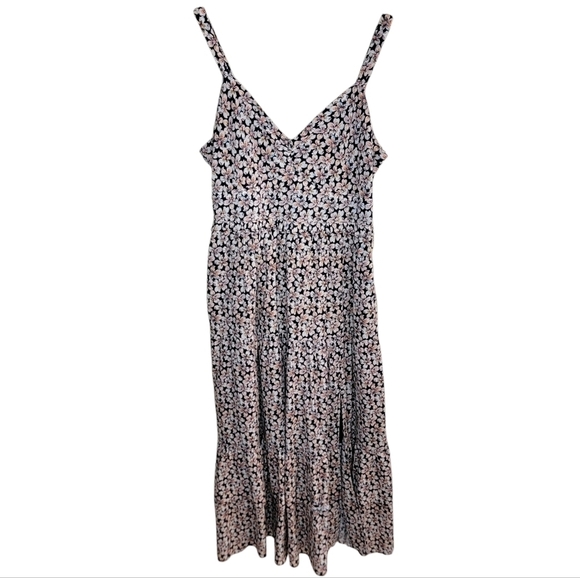 Paige | Colorful Floral Spaghetti Strap Midi Dress with Tiered Hem Size Small - Picture 1 of 12